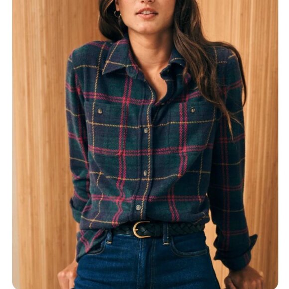 Faherty Tops - Faherty Navy and Pink Plaid Button Down Shirt